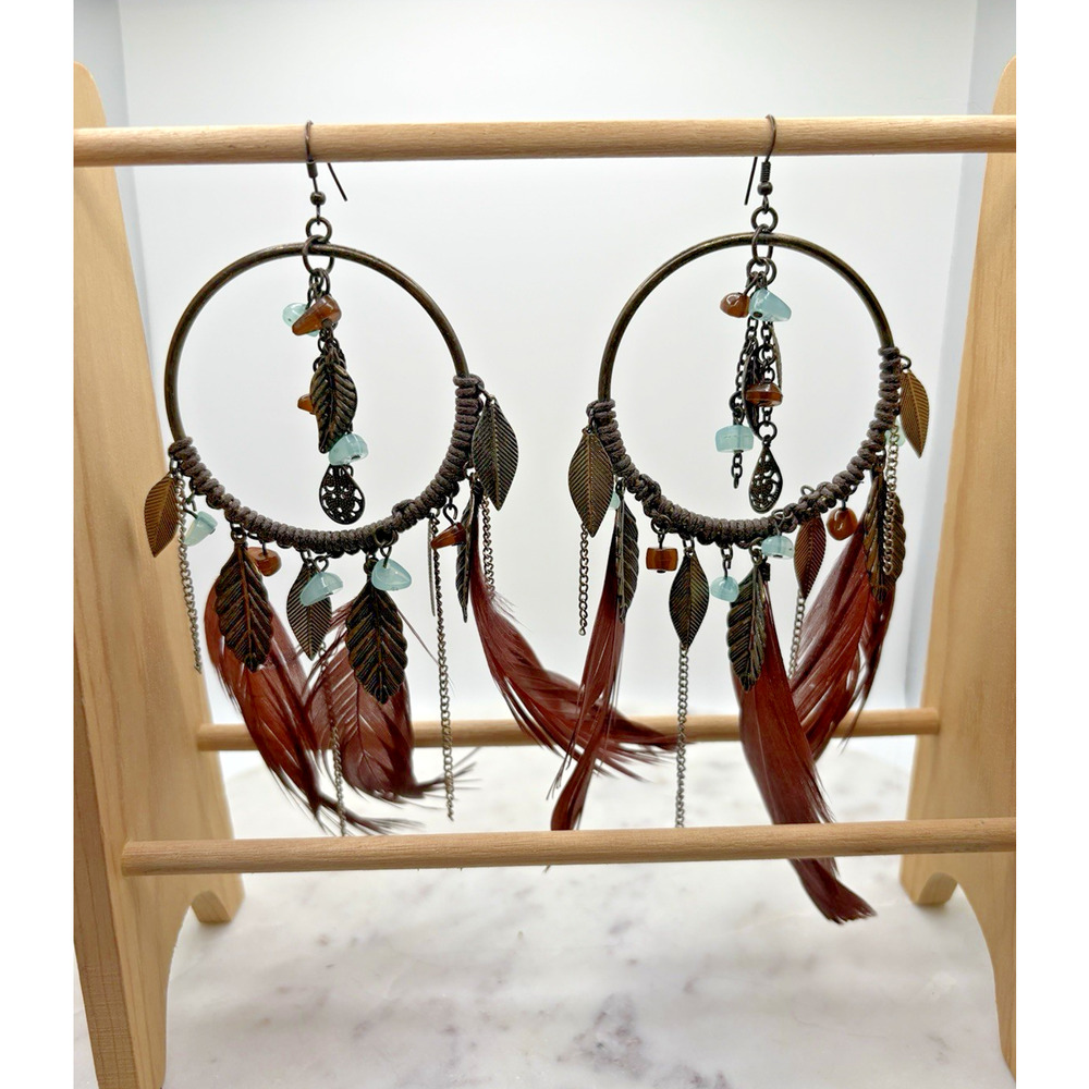 Boho Dreamcatcher Feather Earrings Beaded Handmade Dangle Tribal Jewelry